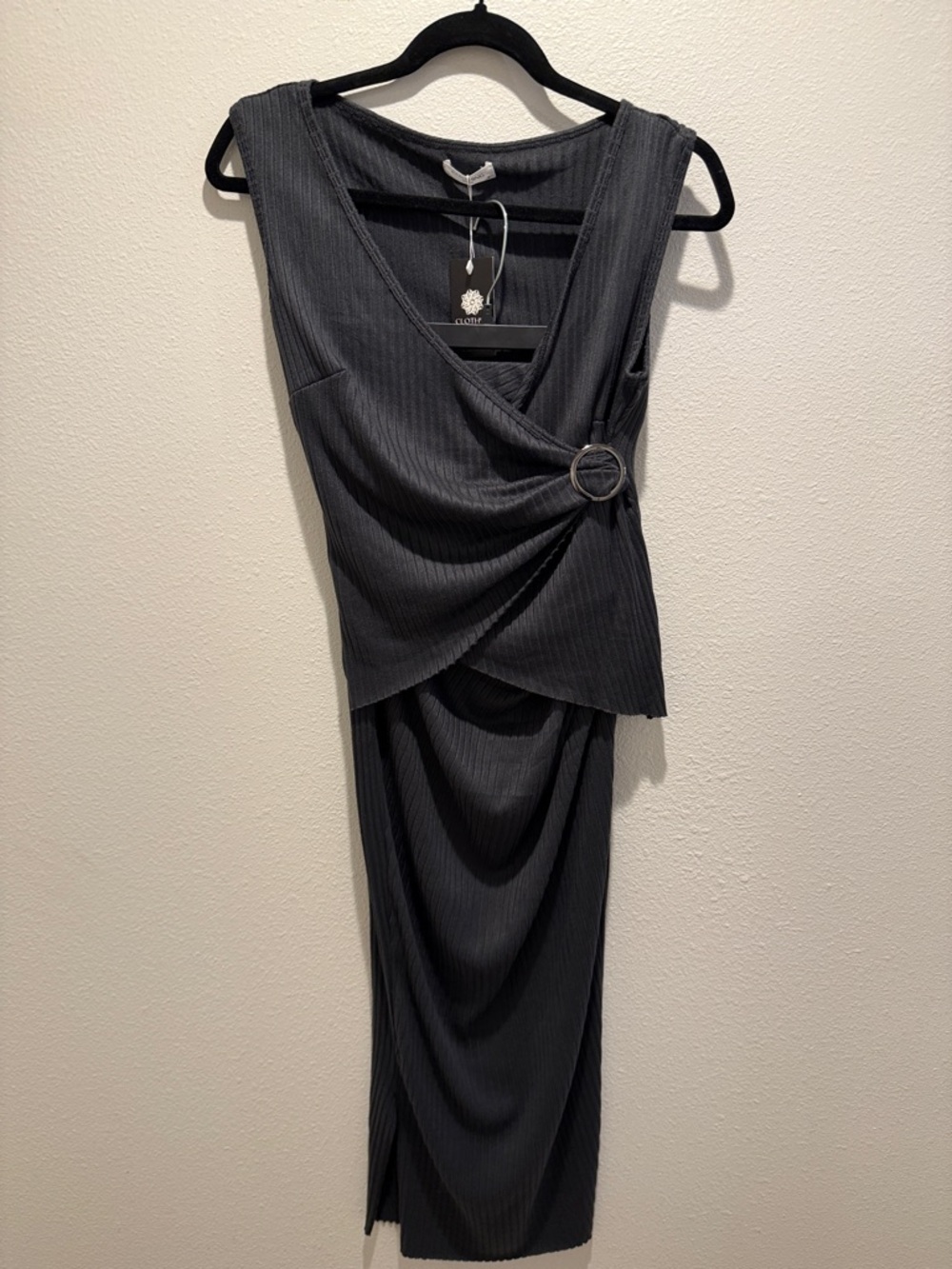 Sleeveless Wrap Top & Midi Skirt - Gunmetal